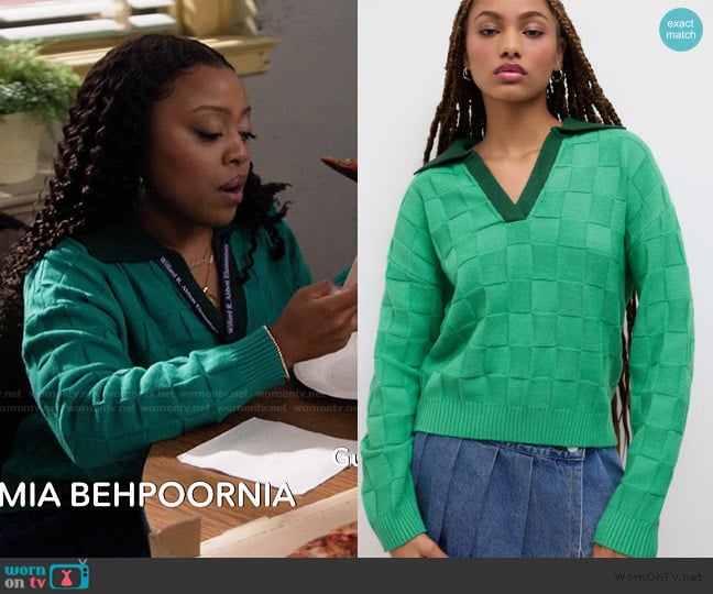 Cider Collar Long Sleeve Knitted Sweater worn by Janine Teagues (Quinta Brunson) on Abbott Elementary