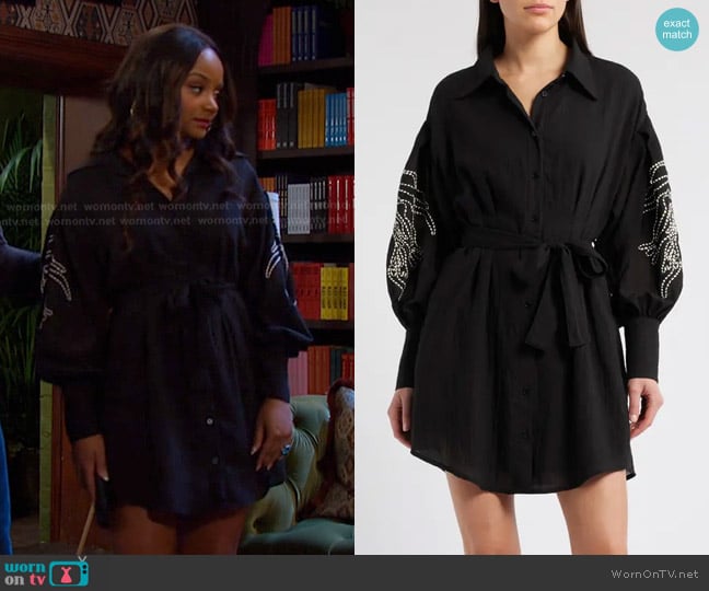 Ciebon Brielle Embroidered Long Sleeve Shirtdress worn by Chanel Dupree (Raven Bowens) on Days of our Lives