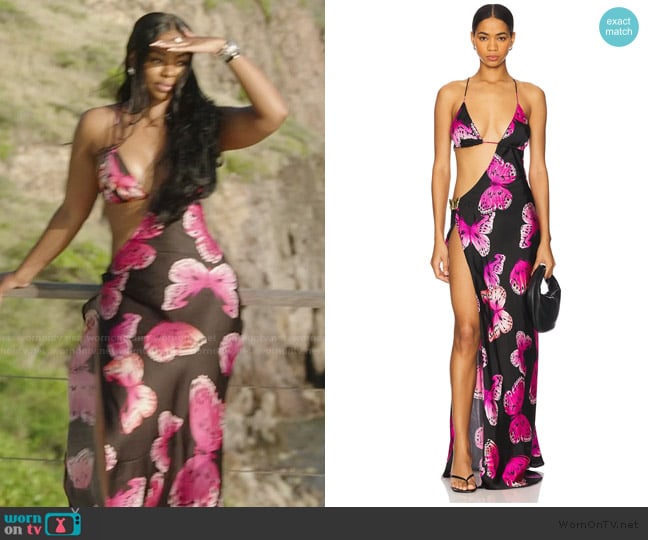 Cin Cin Villa Butterfly Maxi Dress worn by Keiarna Stewart on The Real Housewives of Potomac
