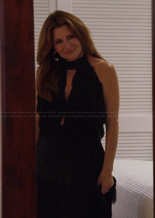 Cindy's black ruffle halter gown on The Golden Bachelor