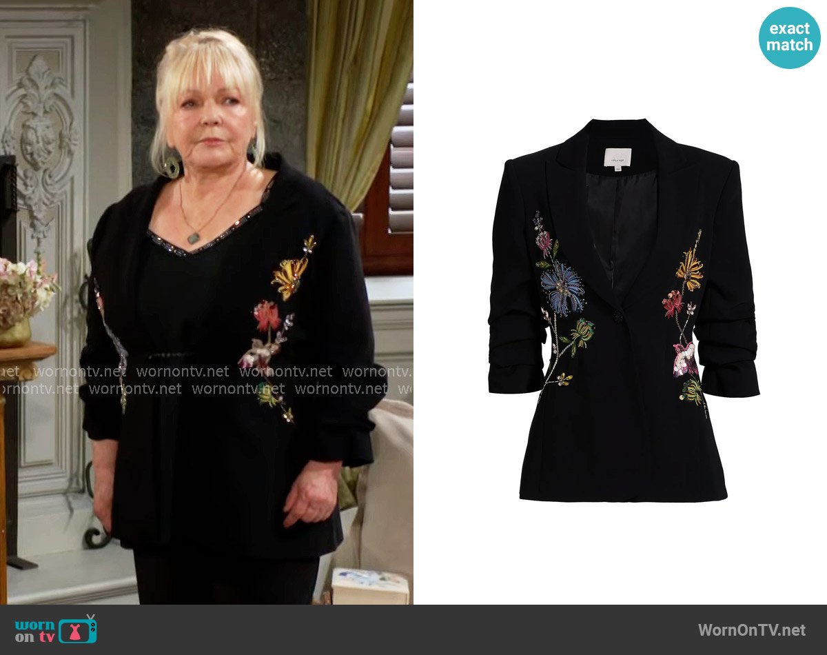 Cinq a Sept Cheyenne Floral-Embroidered Blazer worn by Gina Roma (Patty Weaver) on The Young and the Restless