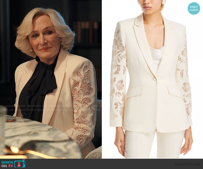 Cinq a Sept Cutout Paisley Embroidered Cheyenne Blazer worn by Dina Standish (Glenn Close) on Alls Fair