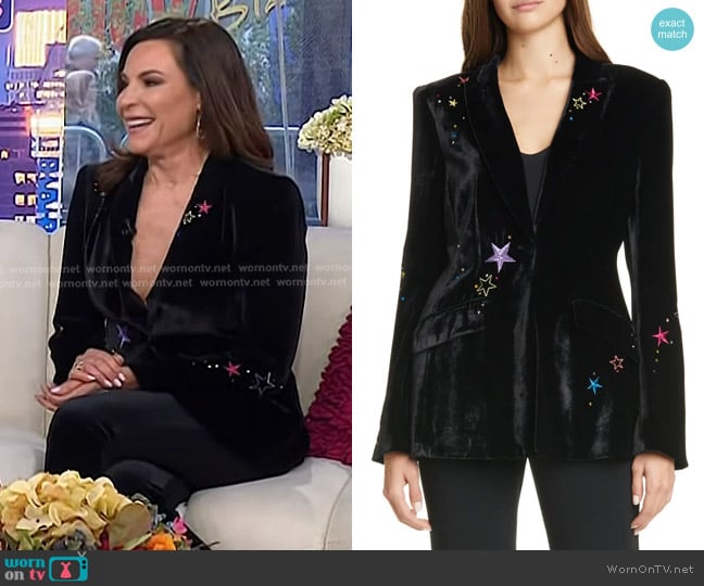 Cinq a Sept Estelle Embroidered Velvet Blazer worn by Luann de Lesseps on Today