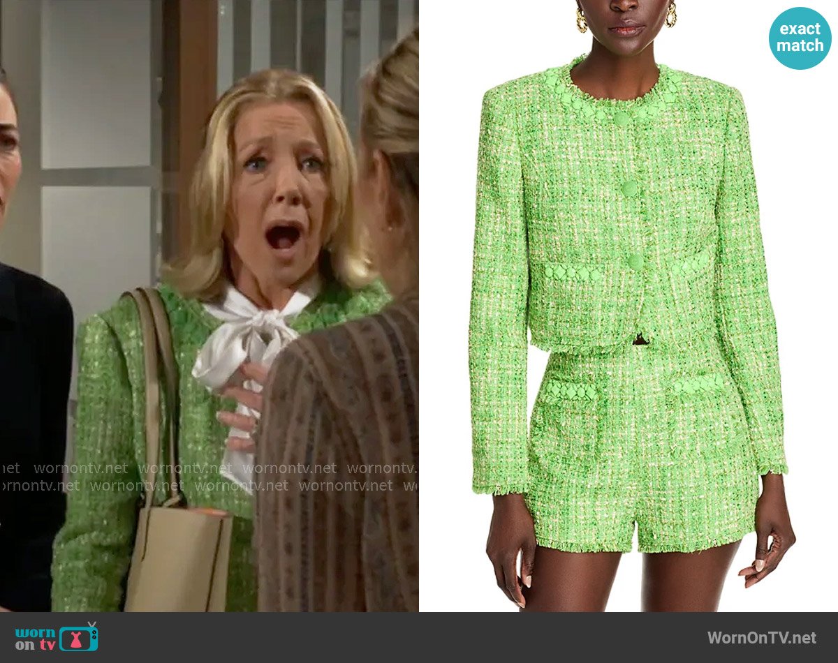 Cinq a Sept Lucie Boucle Audette Jacket worn by Nikki Reed Newman (Melody Thomas-Scott) on The Young and the Restless