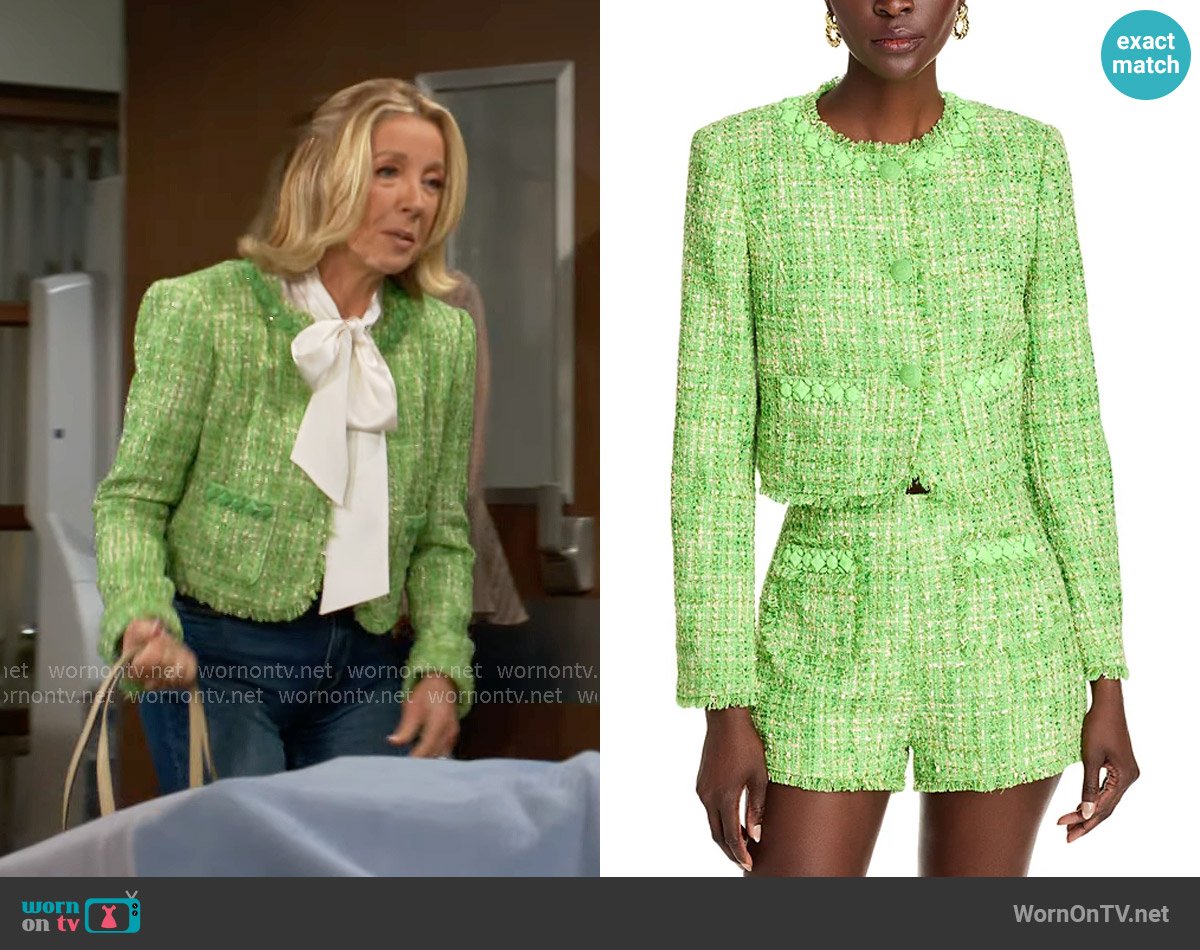 Cinq a Sept Lucie Boucle Audette Jacket worn by Nikki Reed Newman (Melody Thomas-Scott) on The Young and the Restless