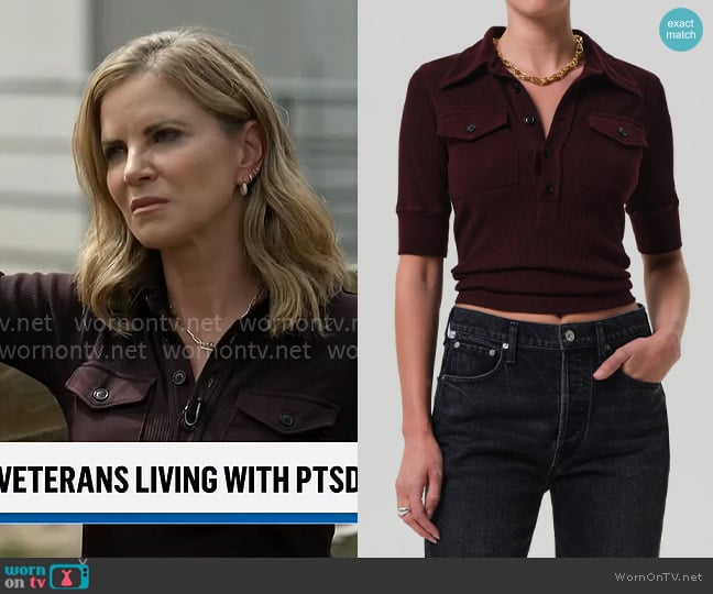 Citizens of Humanity Amina Polo Shirt in Mahogany worn by Natalie Morales on CBS Mornings