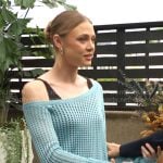 Claire’s aqua blue crochet sweater on The Young and the Restless