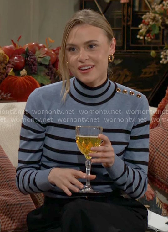 Claire’s blue striped sweater on The Young and the Restless