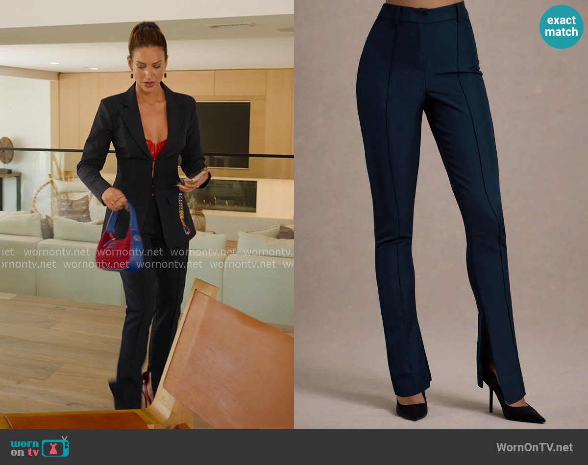 Club L London Wonder Woman Navy High Waist Tailored Trousers With Hem Split worn by Polly Brindle (Polly Brindle) on Selling the OC