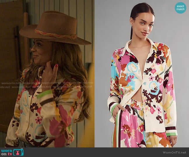 Conditions Apply Floral Long-sleeve Blouse in white worn by Dr. Brandy Michaels (Essence Atkins) on Reasonable Doubt