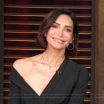 Courtney Lopez’s black one shoulder dress on Access Hollywood