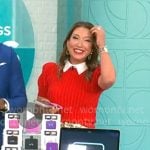 Courtney Cason’s red short-sleeve sweater on CBS Mornings
