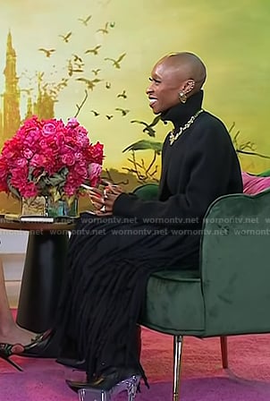 Cynthia Erivo's black cutout sweater and tiered skirt on Today
