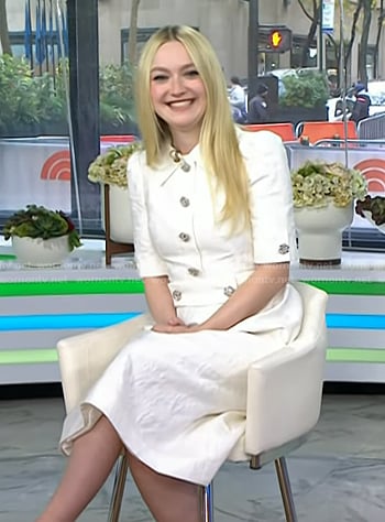 Dakota Fanning’s white embellised button dress on Today