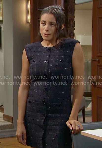 Daphne's blue tweed button front dress on The Bold and the Beautiful