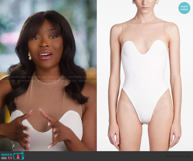 David Koma Wave-neck tulle bodysuit worn by Chelsea Lazkani on Selling Sunset