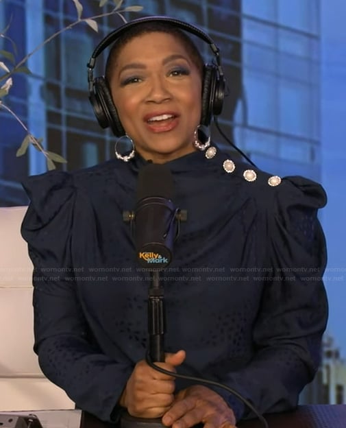 Deja Vu's blue ruffled top on Live with Kelly and Mark