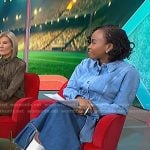 Zinhle’s tie waist denim jacket and asymmetric skirt on NBC News Daily