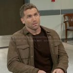 Derek’s brown leather shirt jacket on Beyond the Gates