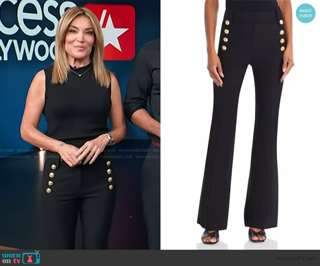 Kit’s black pants with gold buttons on Access Hollywood