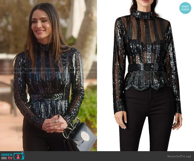 Derek Lam 10 Crosby Sheer Sequin Top worn by Sandra Vergara on Selling Sunset