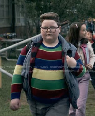 Derek’s multicolor stripe sweater on Stranger Things
