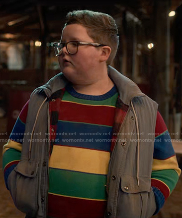 Derek’s multicolor stripe sweater on Stranger Things