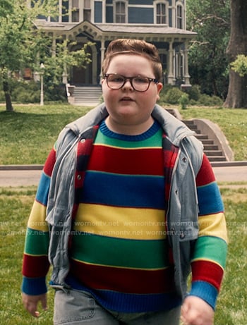 Derek's multicolor stripe sweater on Stranger Things