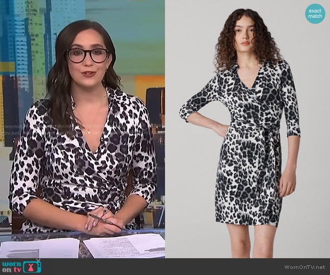 Diane von Furstenberg Jeanne Silk Jersey Wrap Dress in Heritage Snow Cheetah worn by Savannah Sellers on NBC News Daily