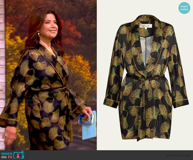 Diane von Furstenberg Magda Viscose Leaf-Print Wrap Jacket worn by Ana Navarro on The View
