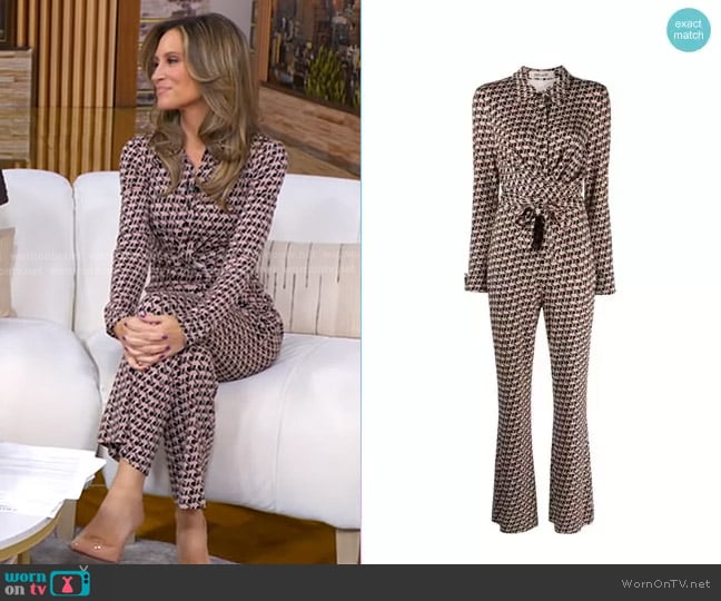 Diane von Furstenberg Michelle Jumpsuit in Wave Geo Camel worn by Rhiannon Ally on Good Morning America