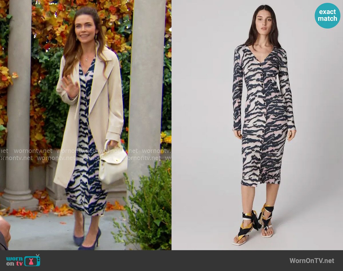 Diane von Furstenberg Venice Long Cardigan Dress In Palace Tiger Printed worn by Victoria Newman (Amelia Heinle) on The Young and the Restless