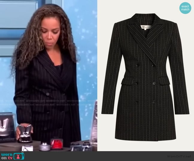 Diane von Furstenberg Virginia Double-Breasted Pinstripe Jacket worn by Sunny Hostin on The View