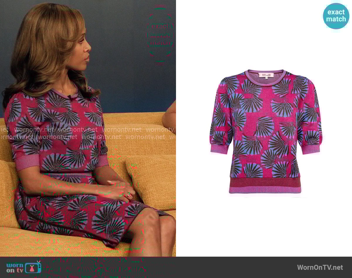 Diane von Furstenberg Zander Sweater in Fan Rose Pink worn by Christina Hunter (Nicole Beharie) on The Morning Show
