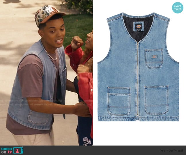 Dickies Zip Front Denim Vest worn by Will Smith (Jabari Banks) on Bel-Air