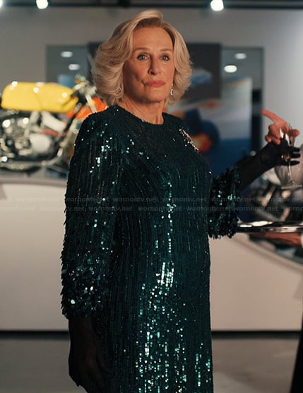 Dina's green sequin embellished maxi dress on Alls Fair