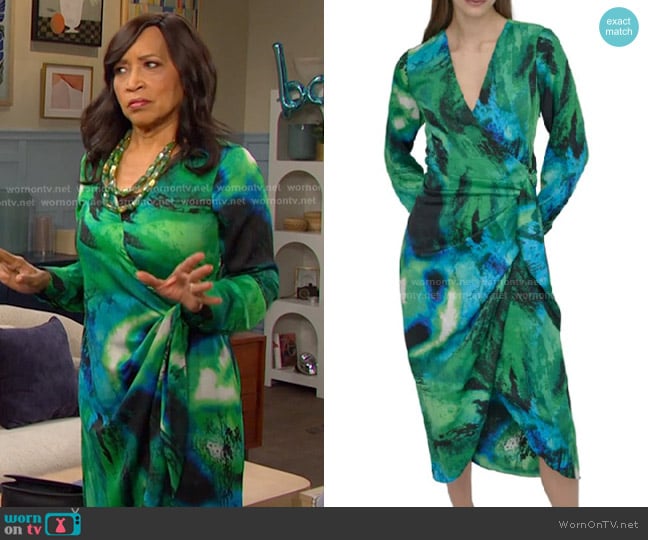 DKNY Abstract Tulip Hem Wrap Midi-Dress worn by Paulina Price (Jackée Harry) on Days of our Lives