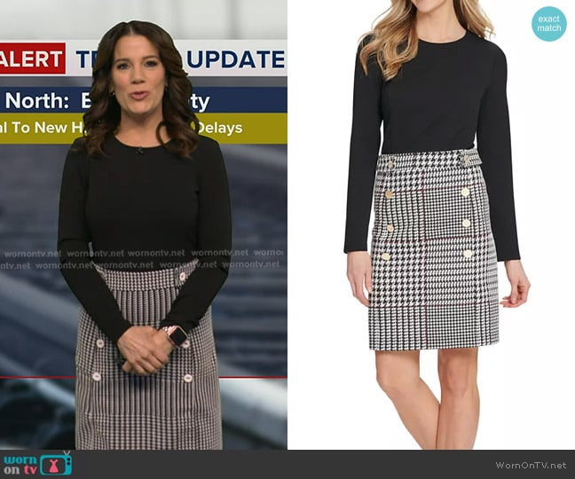 DKNY Button-Trim Plaid-Skirt Dress worn by Heather O’Rourke on Good Morning America