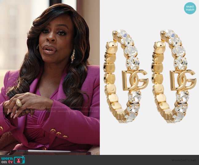Dolce and Gabbana Embellished hoop earrings worn by Emerald Greene (Niecy Nash-Betts) on Alls Fair