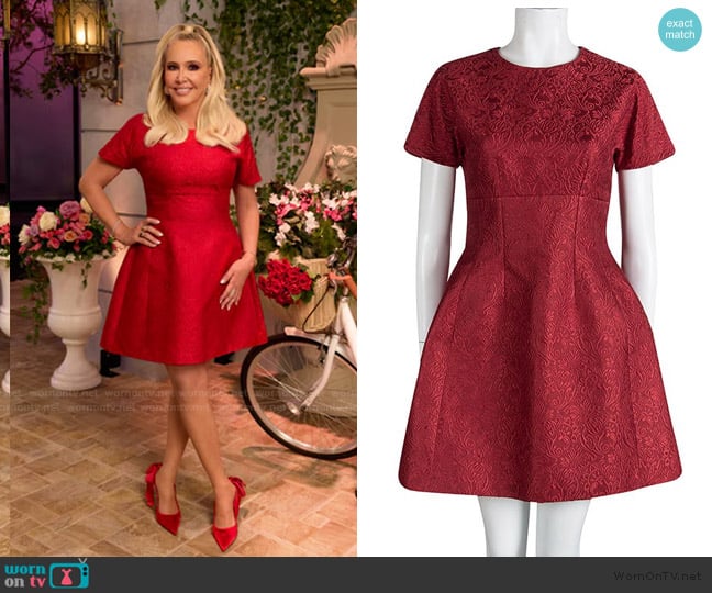Dolce and Gabbana Red Brocade Short Sleeve A-line Dress worn by Shannon Beador on The Real Housewives of Orange County