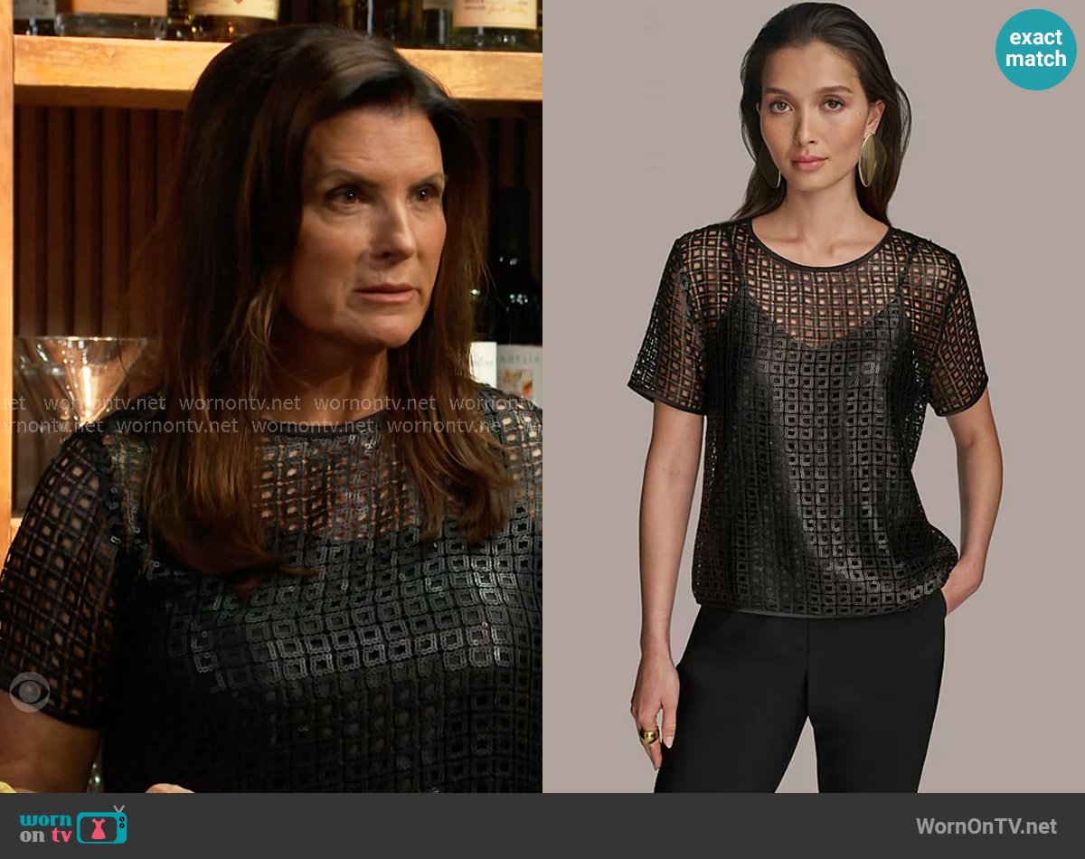 Donna Karan Sequin Mesh Short-Sleeve Top worn by Sheila Carter (Kimberlin Brown) on The Bold and the Beautiful