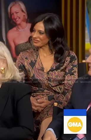 Dr. Tara Narula's black floral print wrap dress on Good Morning America