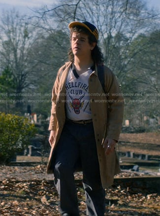 Dustin’s Hellfire Club tee and yellow baseball cap on Stranger Things