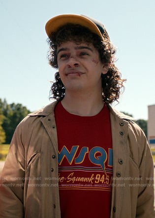 Dustin’s red WSQK print tee on Stranger Things