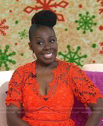 Elaine Swann's red floral lace dress on Today