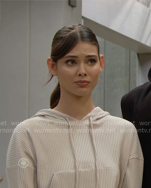 Electra's beige ribbed hoodie on The Bold and the Beautiful