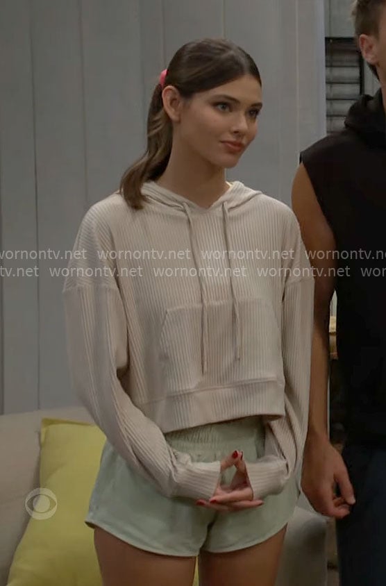 Electra's beige ribbed hoodie on The Bold and the Beautiful