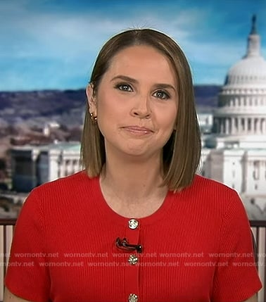 Elisabeth's red ribbed short sleeve cardigan on Good Morning America