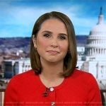 Elisabeth’s red ribbed short sleeve cardigan on Good Morning America