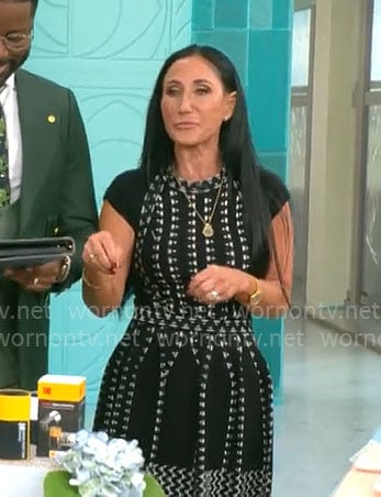 Elizabeth Werner's black and white geometric striped dress on CBS Mornings